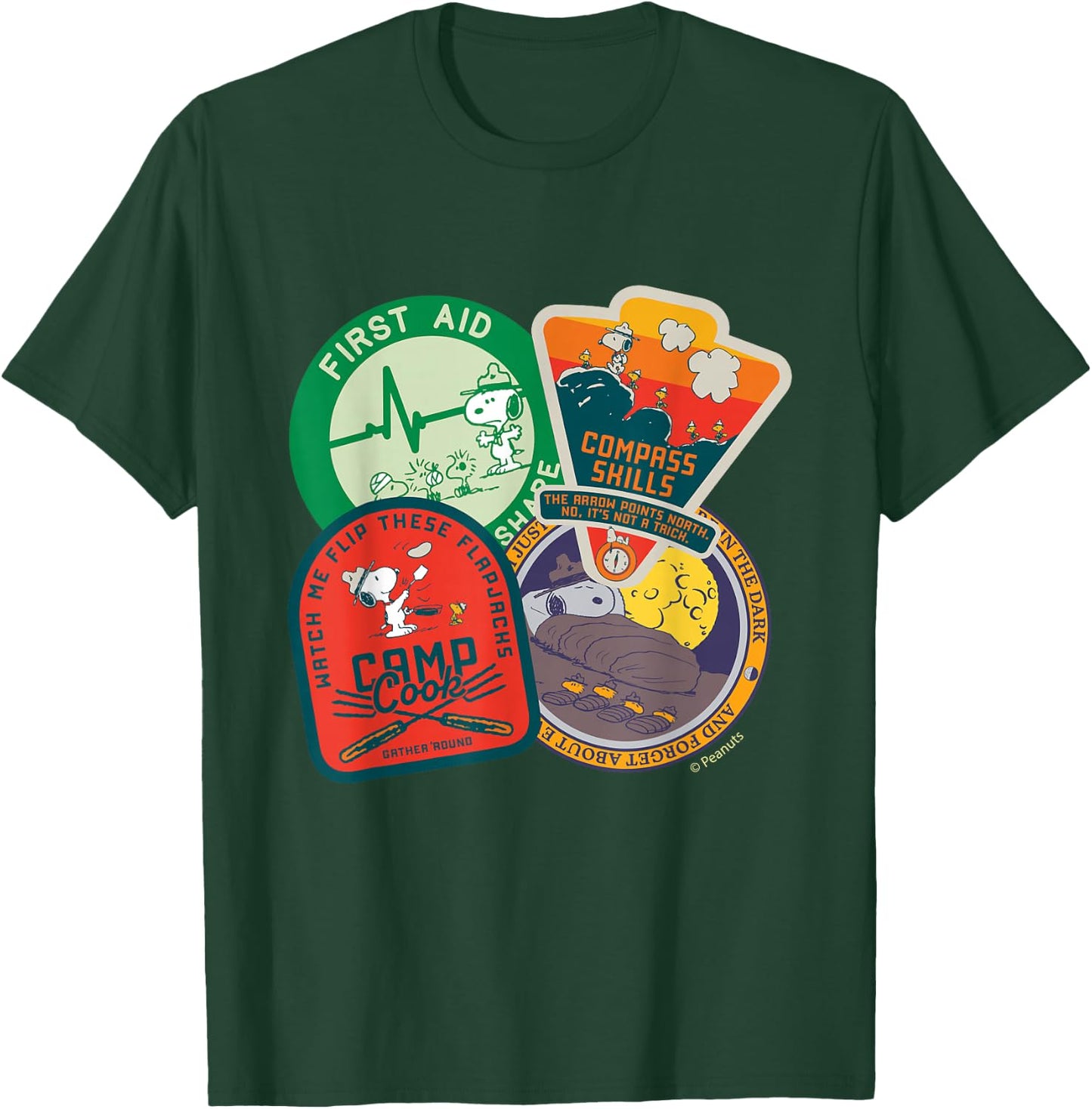 Peanuts - Snoopy Woodstock Beagle Scouts Badges T-Shirt - T-Shirt | Forest