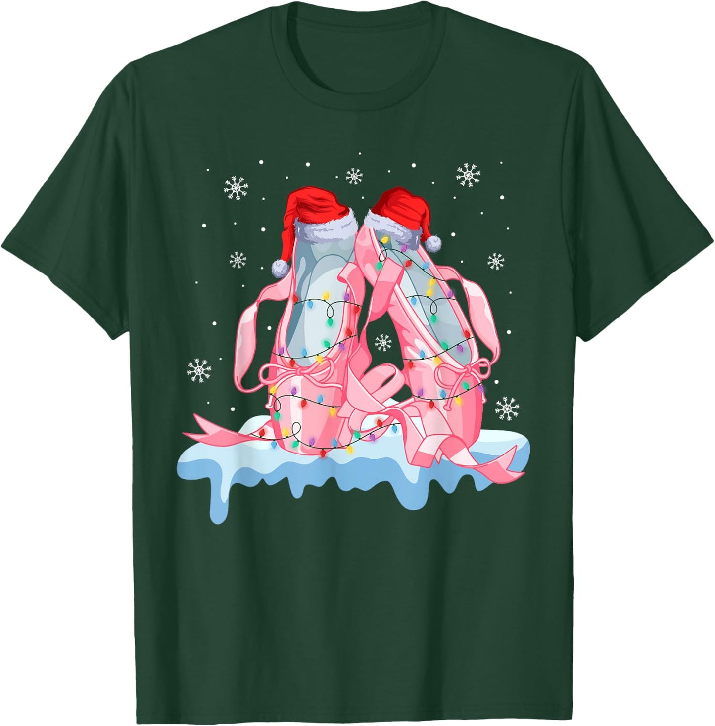 Pink Ballet Shoes Christmas Lights Ballerina Pajamas Ugly T-Shirt - T-Shirt | Forest