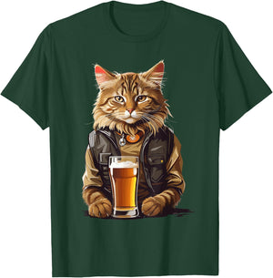 Cat Drinking Beer, Funny Beer Lovers Cat T-Shirt - T-Shirt | Forest