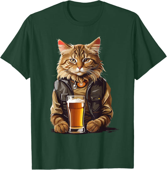 Cat Drinking Beer, Funny Beer Lovers Cat T-Shirt - T-Shirt | Forest