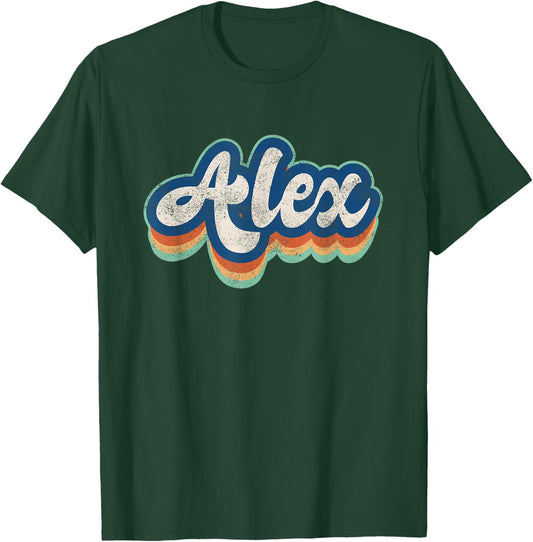 Alex First Name Boy Vintage Style 70s 80s Personalized T-Shirt - T-Shirt | Forest