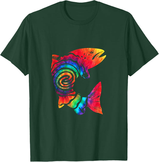 Trout Fish Tie Dye Vintage Trout Fishing Lover T-Shirt - T-Shirt | Forest