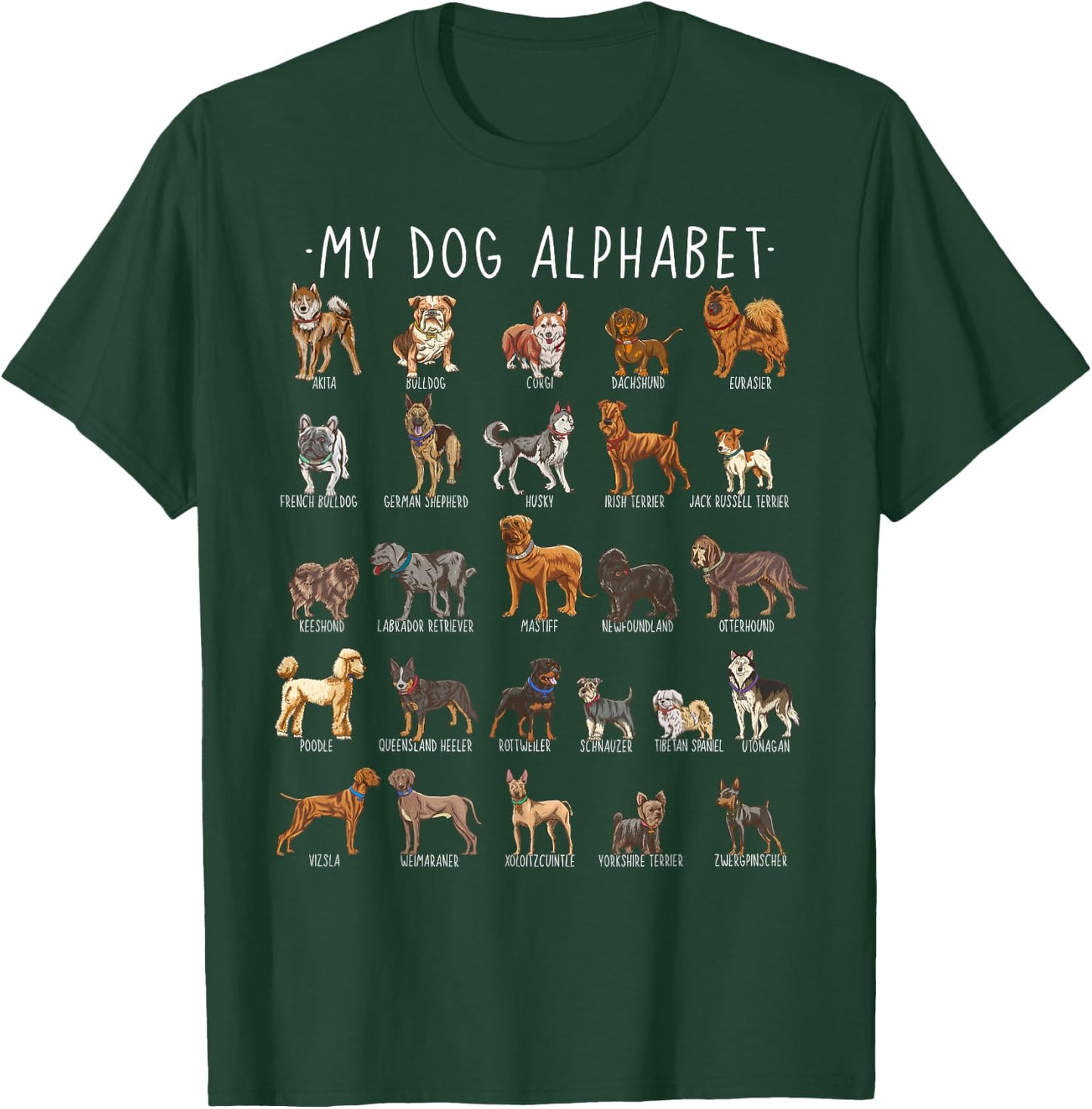 Types of Dogs Alphabet - Dog Identification - A-Z ABC T-Shirt - T-Shirt | Forest
