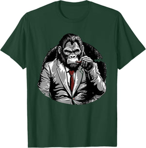 Gorilla In Suit Smoking Cigar Monkey Ape Wildlife Artwork T-Shirt - T-Shirt | Forest