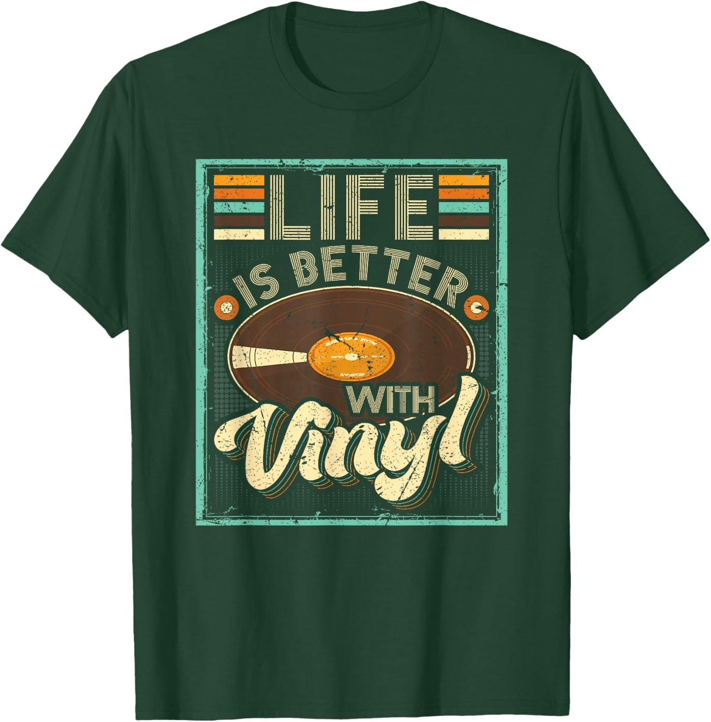 Life Is Better With Vinyl Retro Vinyl Record Album Lover T-Shirt - T-Shirt | Forest