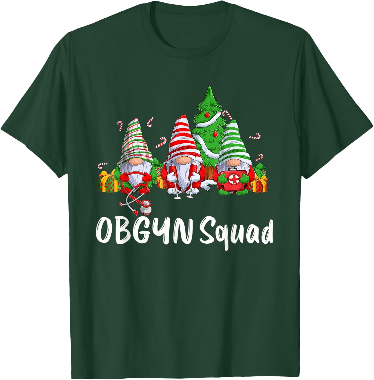 OBGYN Squad Gnomes Funny OBGYN Nurse Christmas Pajama Xmas T-Shirt - T-Shirt | Forest