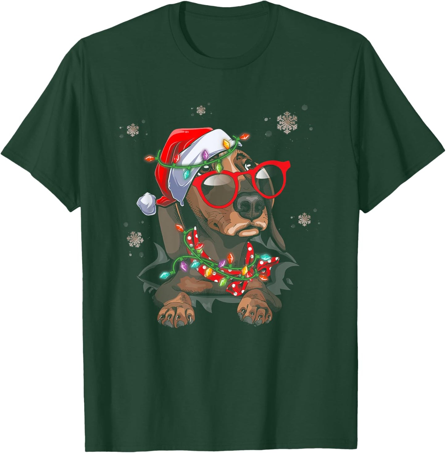 Santa Hat Dachshund Christmas Xmas Wiener Weiner Dog Women T-Shirt - T-Shirt | Forest