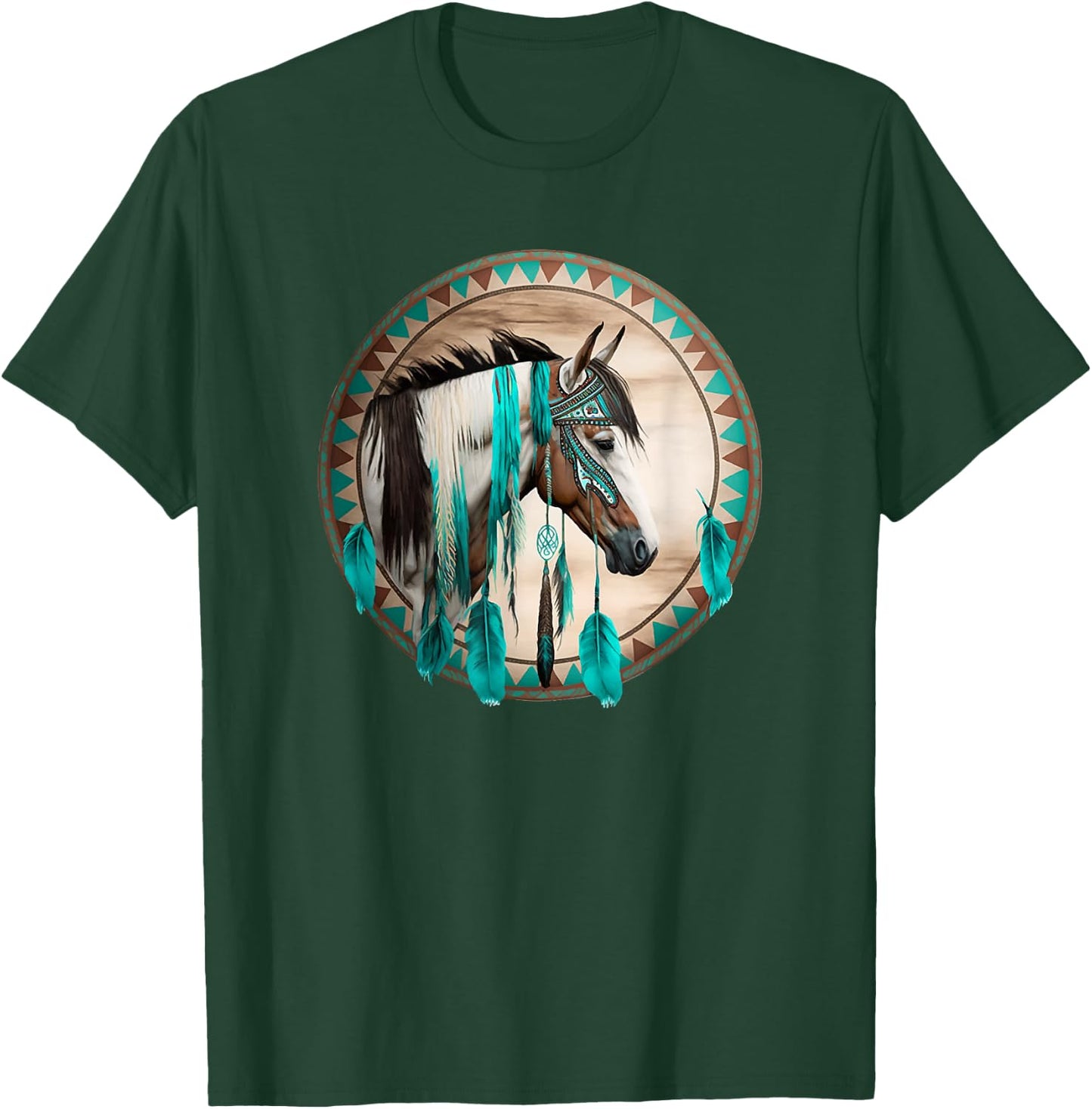 Western Horse Tribal Turquoise Stripe Design T-Shirt - T-Shirt | Forest