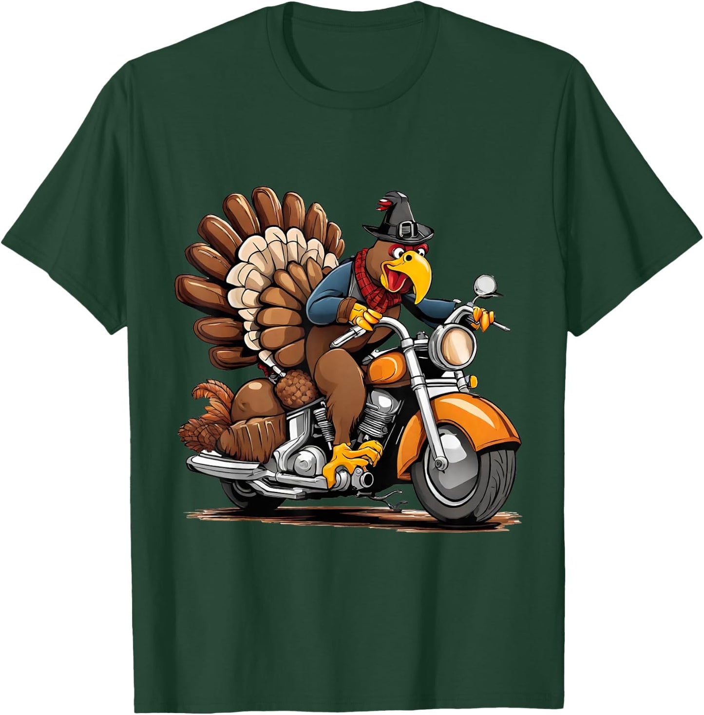 Funny Thanksgiving turkey on a motorcycle T-Shirt - T-Shirt | Forest