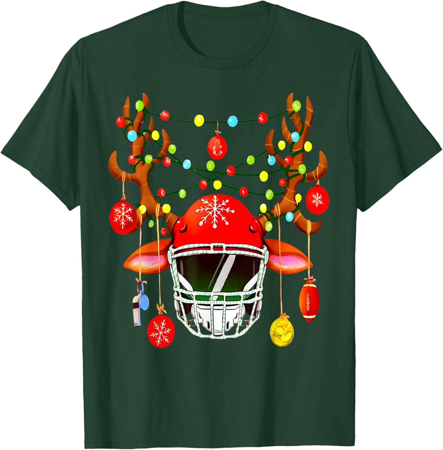 Christmas Football Santa Hat Sports Xmas Team Lovers Holiday T-Shirt - T-Shirt | Forest