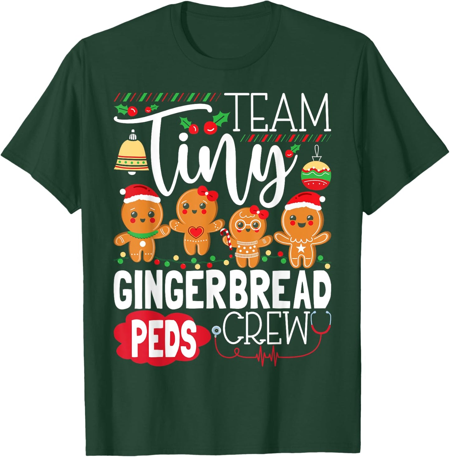 Team Tiny Gingerbread Peds Crew Christmas Pediatric Nurse T-Shirt - T-Shirt | Forest