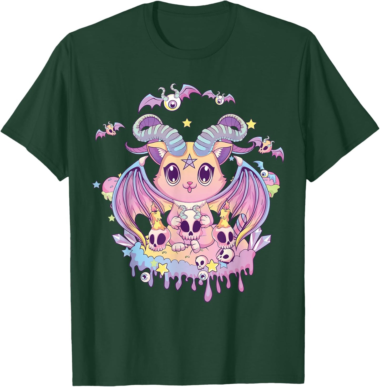 Pastel Goth Krampus Cat Cute Creepy Devil Cat and Skull T-Shirt - T-Shirt | Forest
