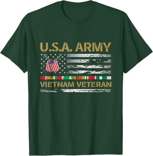 USA Army Vietnam Veteran USA Flag Veteran Vietnam Army T-Shirt - T-Shirt | Forest