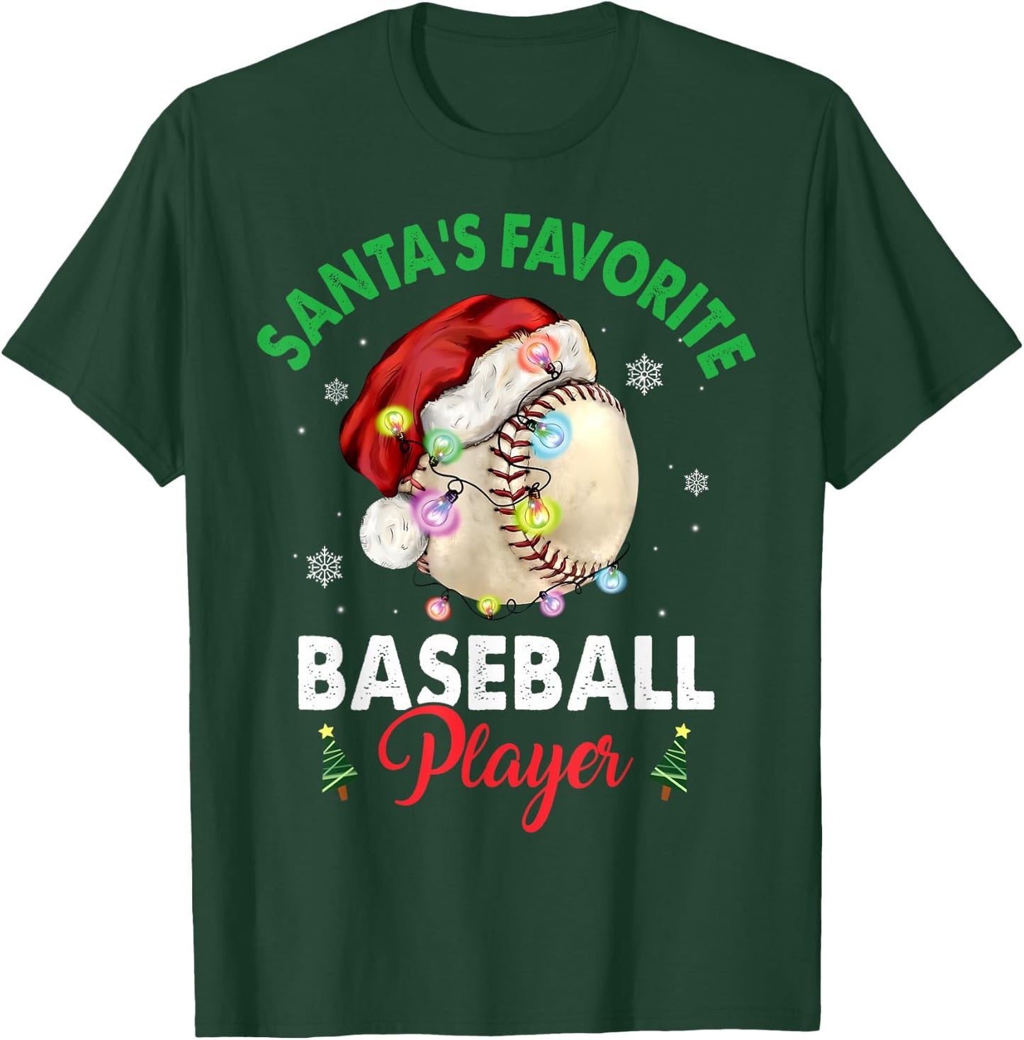 Santa's Favorite Baseball Player Christmas Pajama Men Women T-Shirt - T-Shirt | Forest
