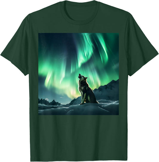 Alaska Aurora Borealis Howling Wolf Aesthetic Photo Souvenir T-Shirt - T-Shirt | Forest
