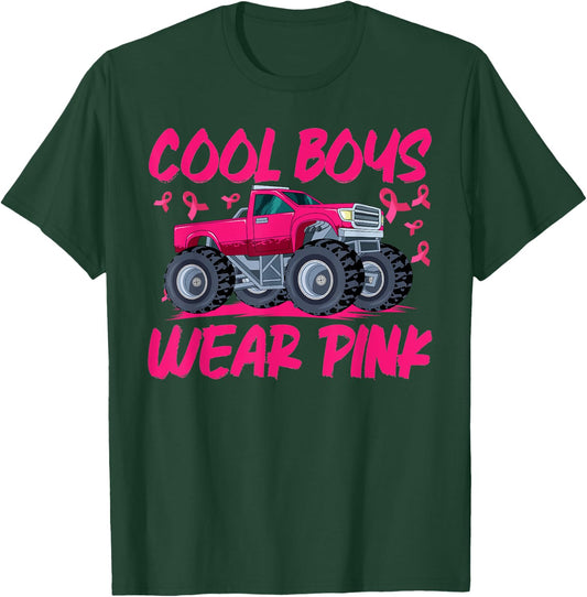Monster Truck Breast Cancer Awareness Cool Boys Wear Pink T-Shirt - T-Shirt | Forest