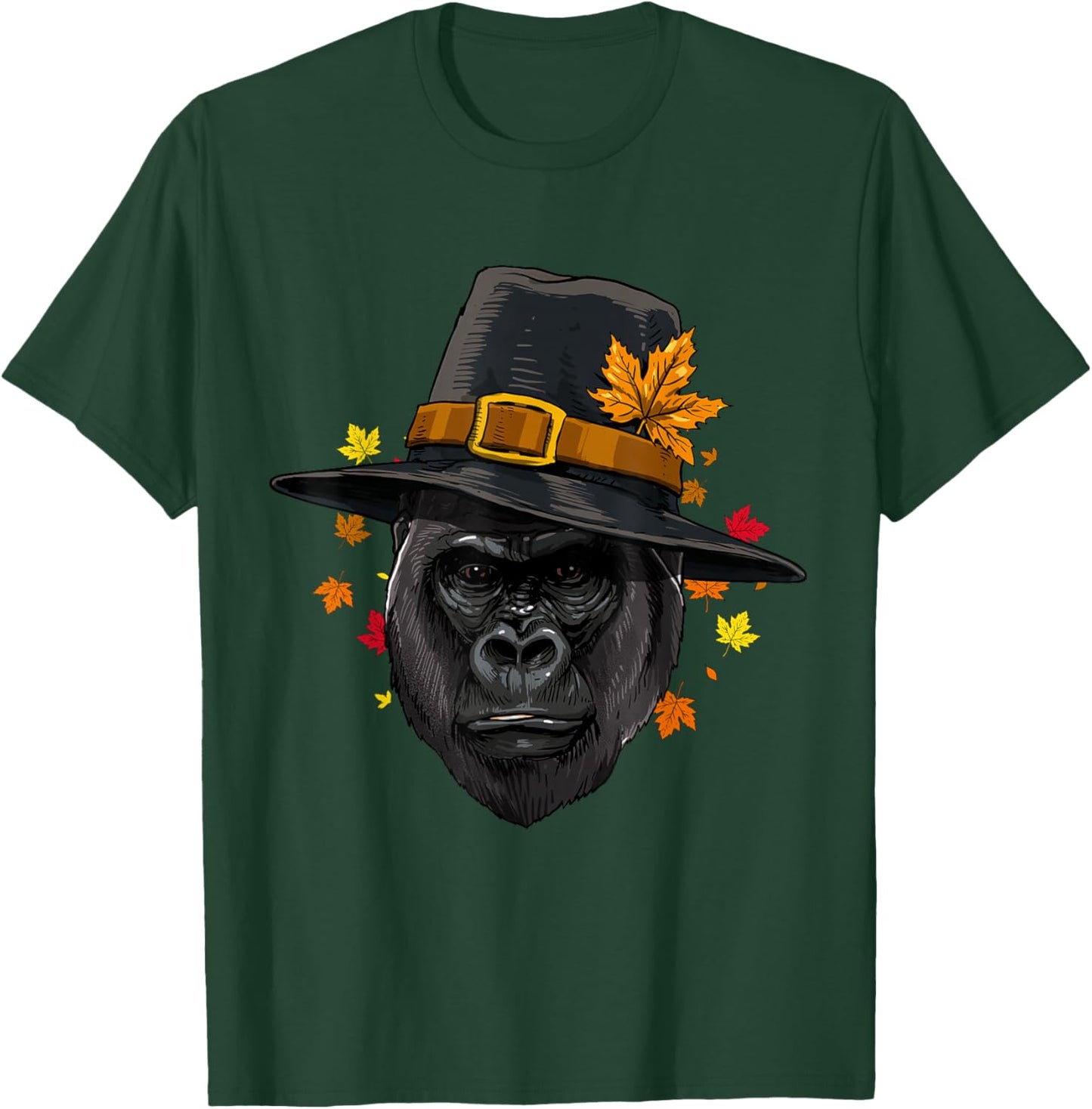 Thanksgiving Gorilla Monkey Pilgrim Turkey Day Autumn Ape T-Shirt - T-Shirt | Forest