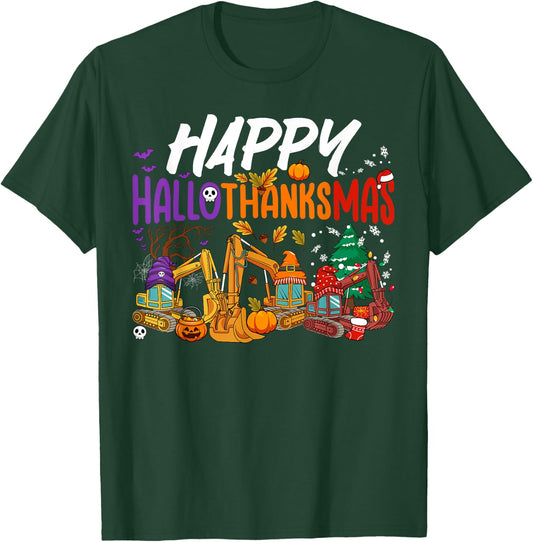 HalloThanksMas Halloween Thanksgiving Christmas Excavator T-Shirt - T-Shirt | Forest