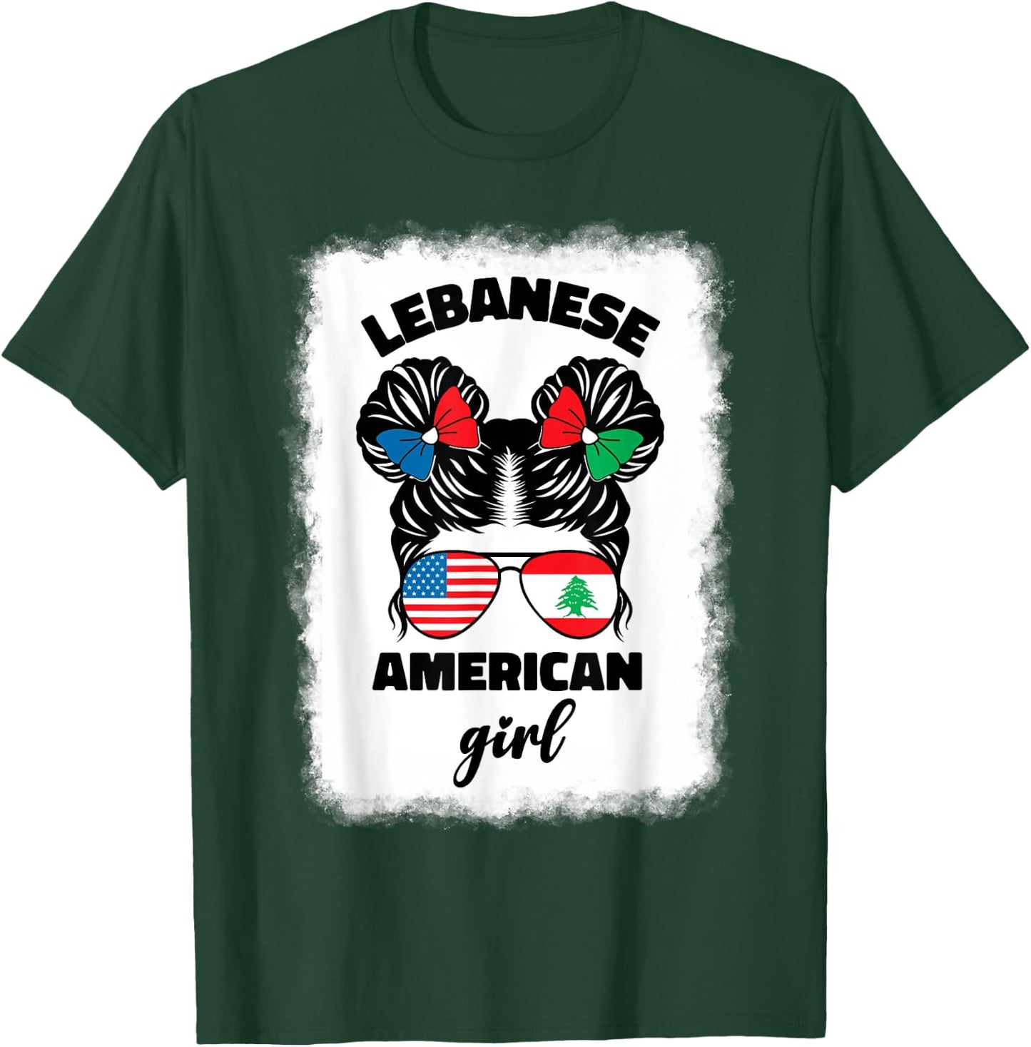 Funny Half American And Lebanese Lebanon Usa Flag Kids Girls T-Shirt - T-Shirt | Forest