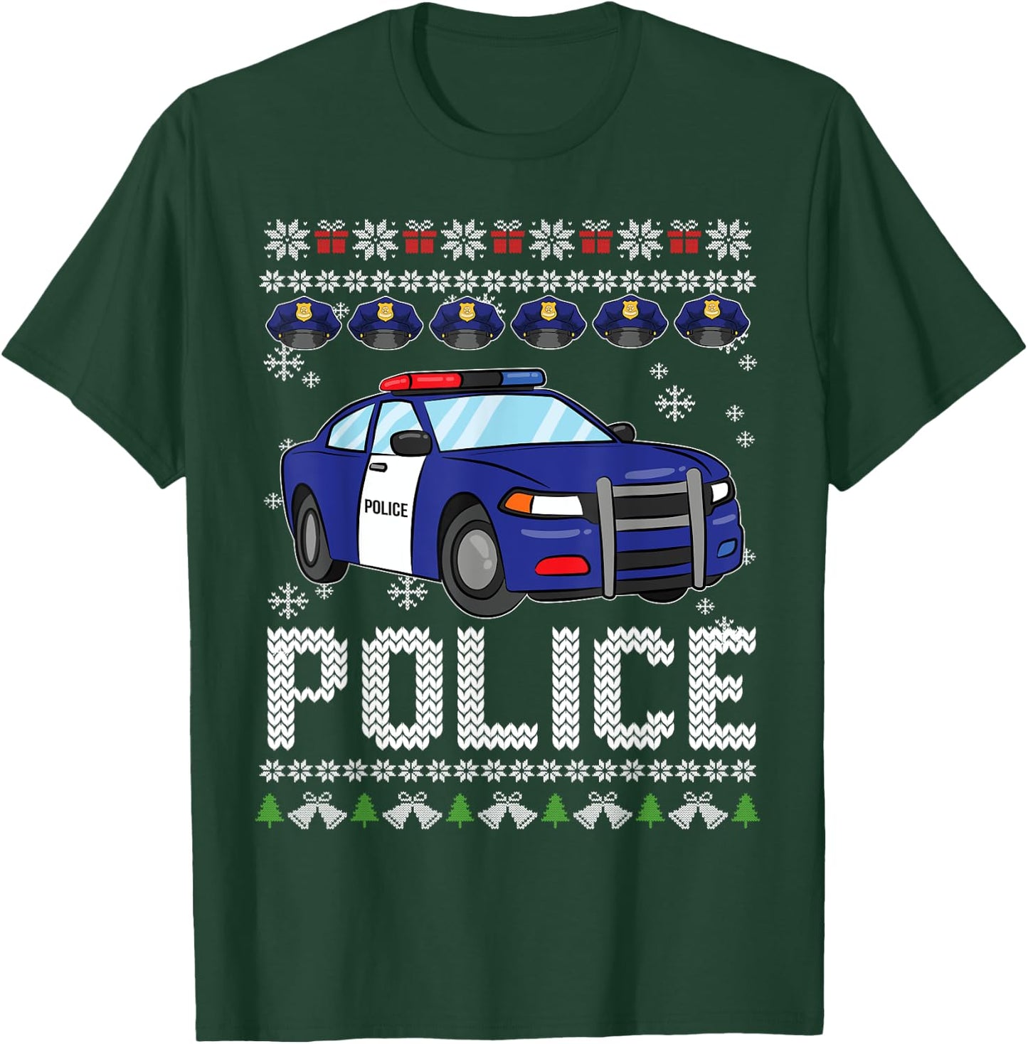 Police Car Ugly Christmas Pajama Xmas Policeman Cop Officer T-Shirt - T-Shirt | Forest
