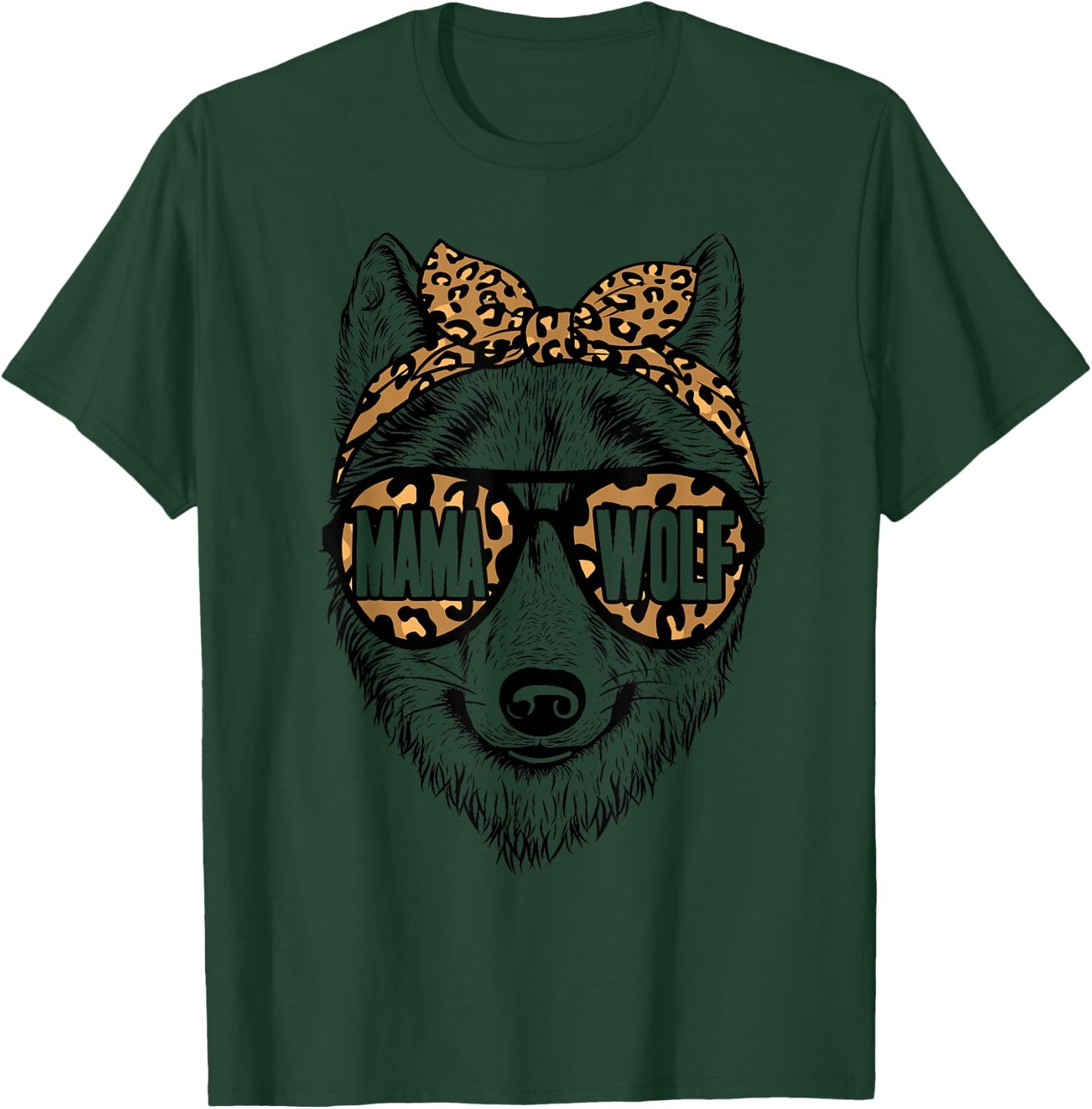 Mama Wolf Face Leopard Pattern Sunglasses Wolf Mothers Day T-Shirt - T-Shirt | Forest