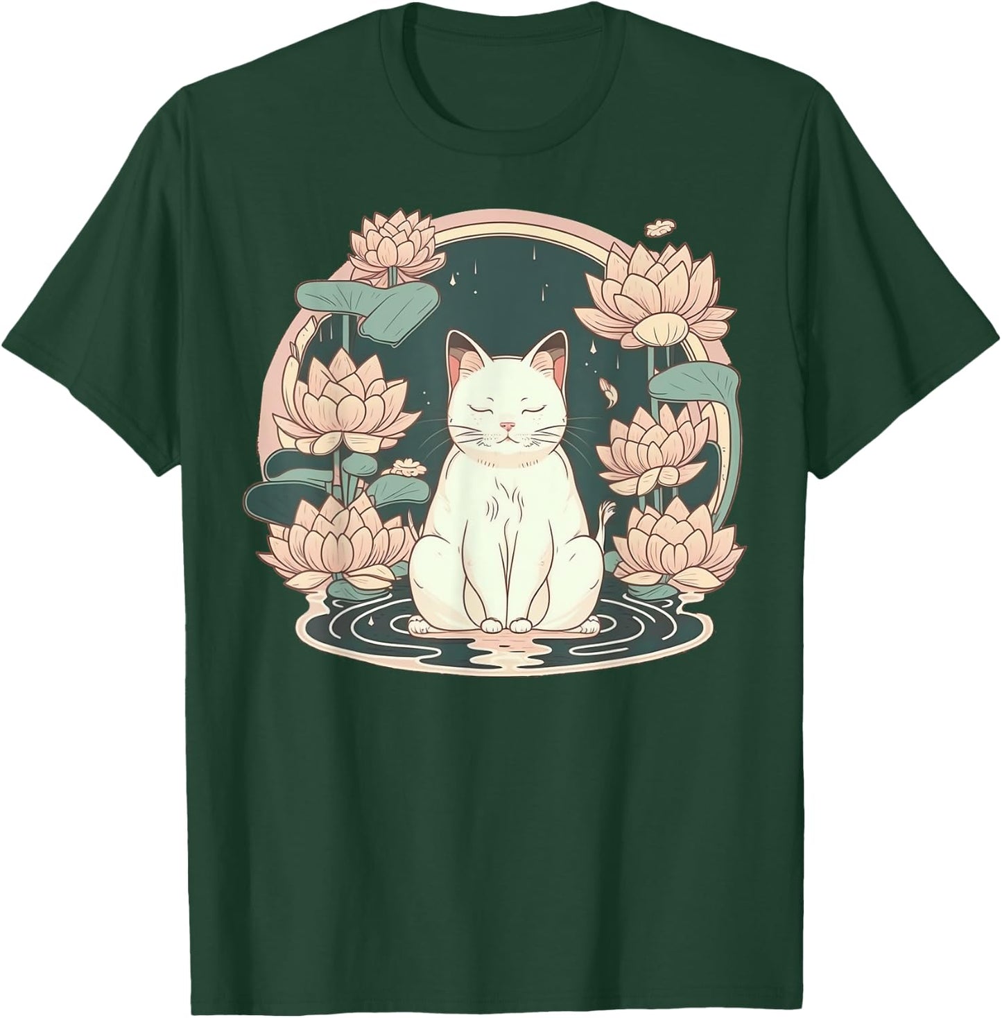 Yoga Meditation Spiritual Zen Lotus Cat on Lotus Flower T-Shirt - T-Shirt | Forest