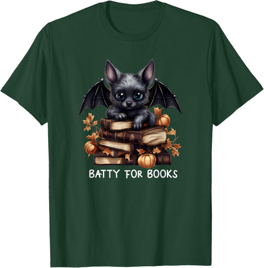 Funny Batty For Books Bat Merch Halloween Librarian Lover T-Shirt - T-Shirt | Forest