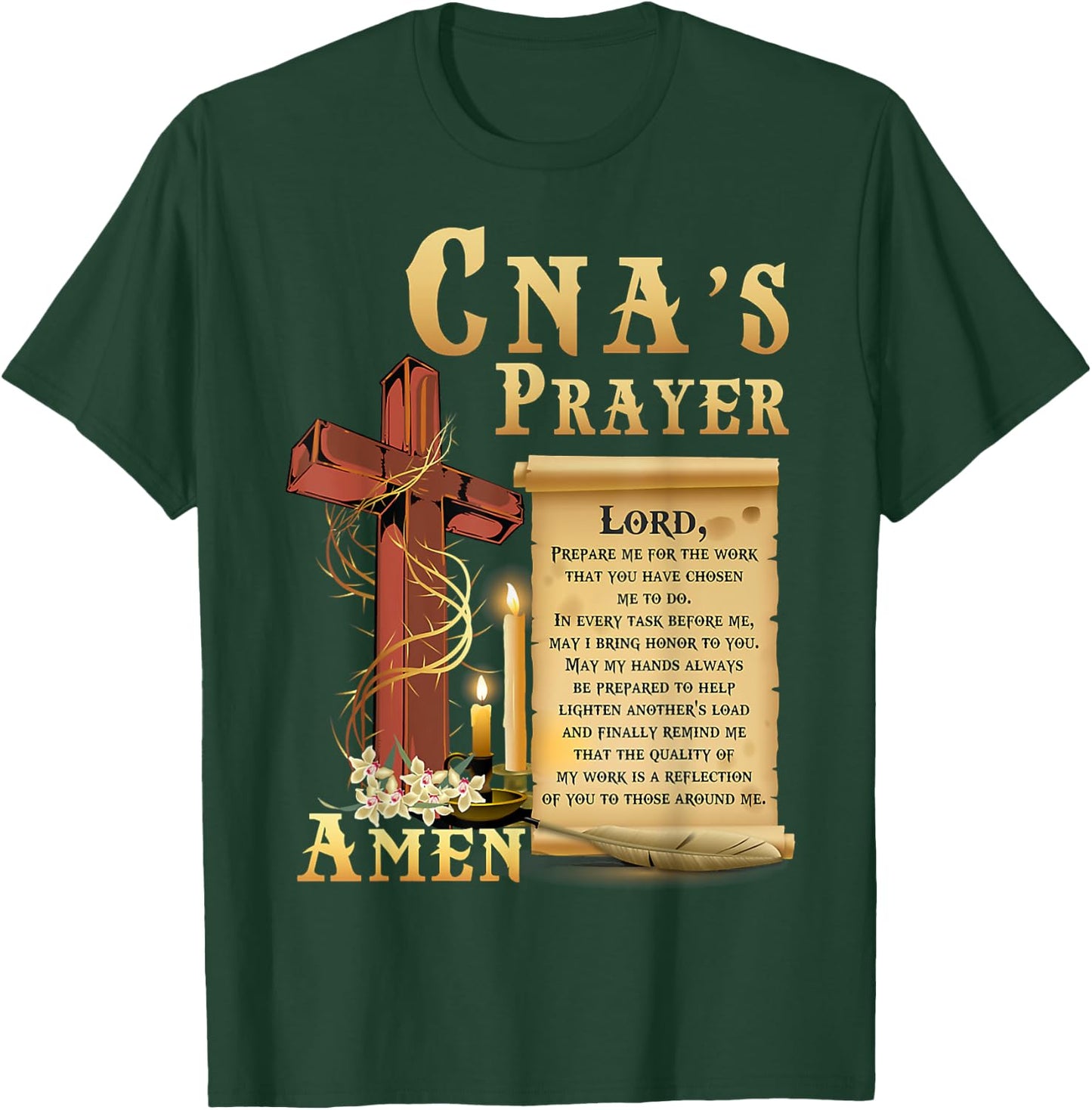 CNA Prayer Amen Certified Nursing Assistant Jesus Christian T-Shirt - T-Shirt | Forest