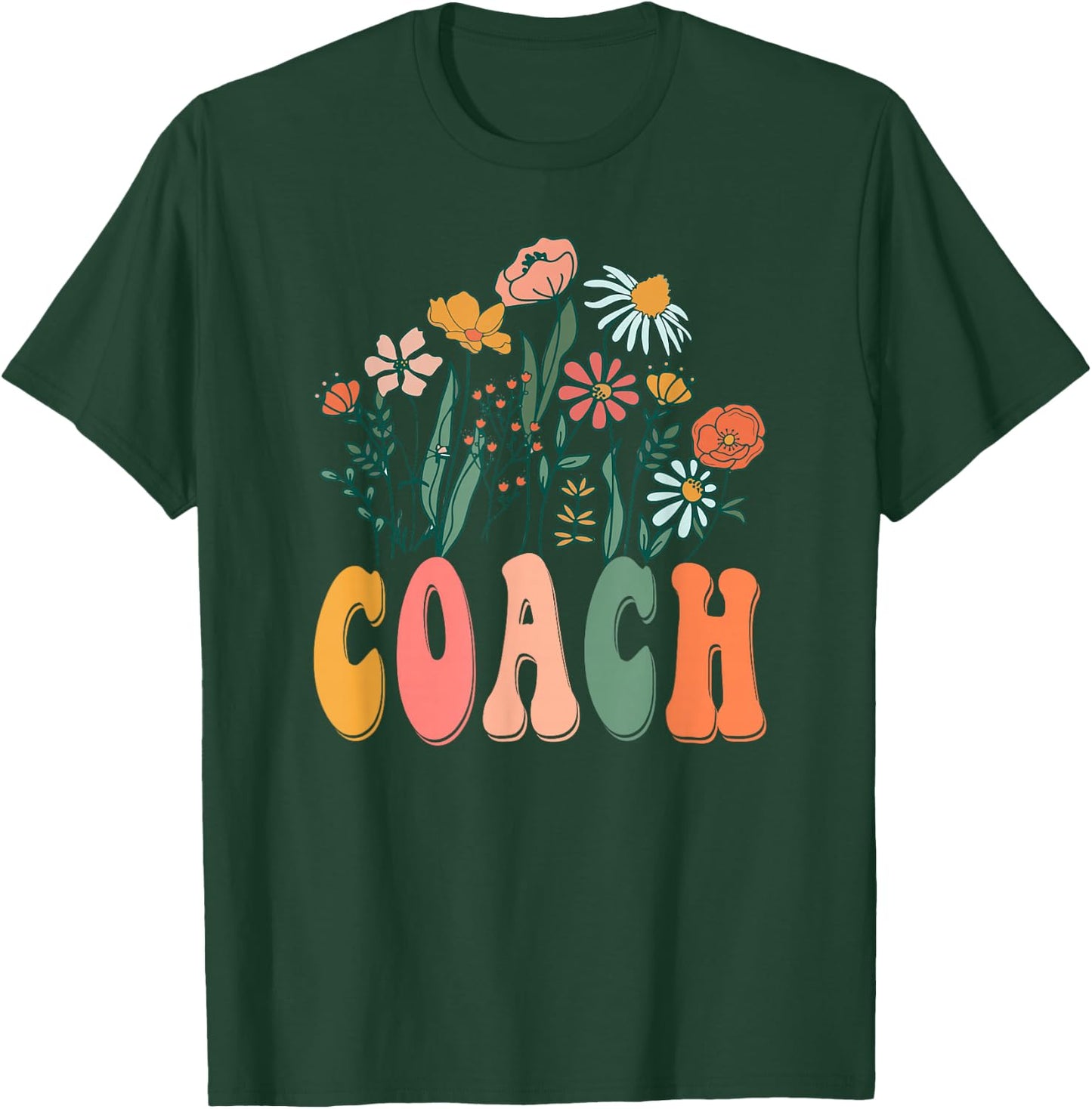 Retro Groovy Floral Coach Wildflower T-Shirt - T-Shirt | Forest