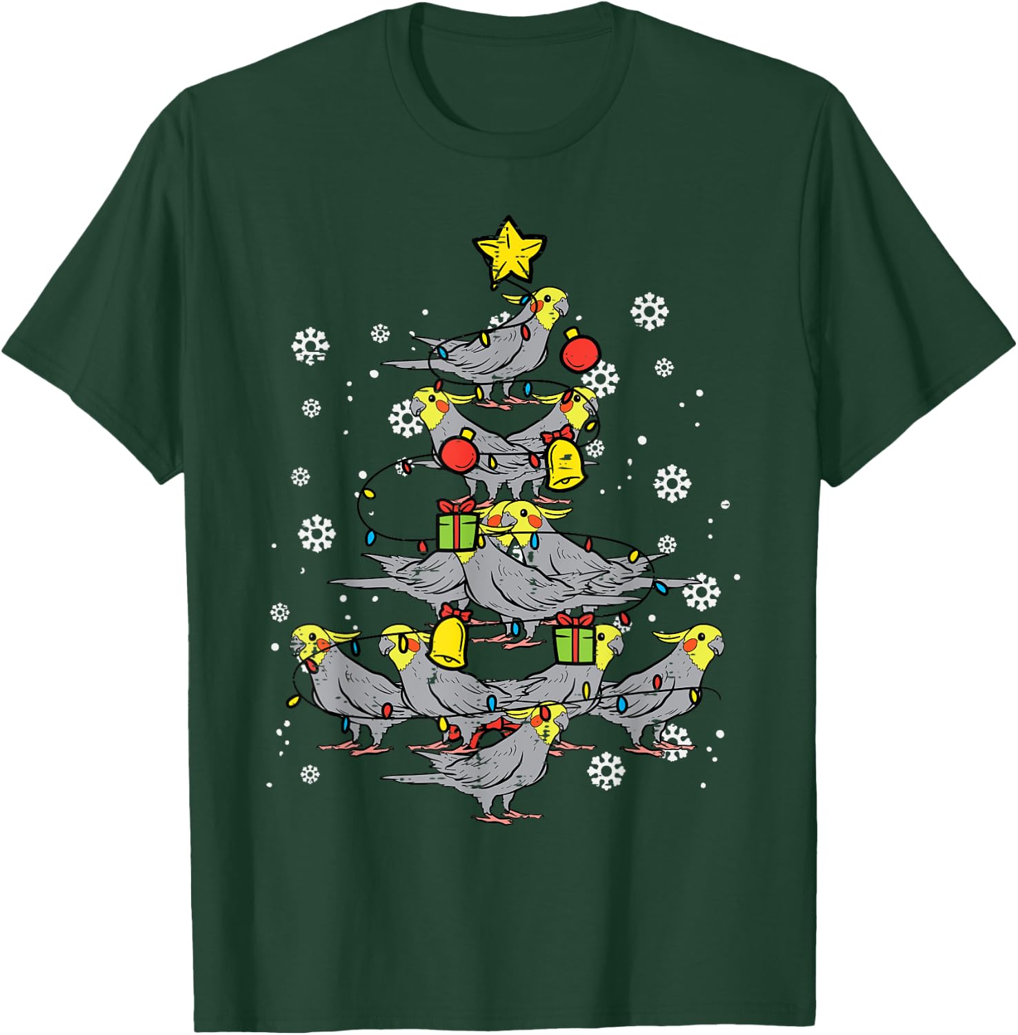 Cockatiel Christmas Tree Bird Cute Xmas Animal Men Women T-Shirt - T-Shirt | Forest