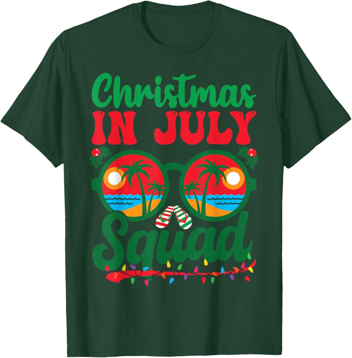 Christmas In July Squad Retro Sunglass Palm Tree Summer Xmas T-Shirt - T-Shirt | Forest