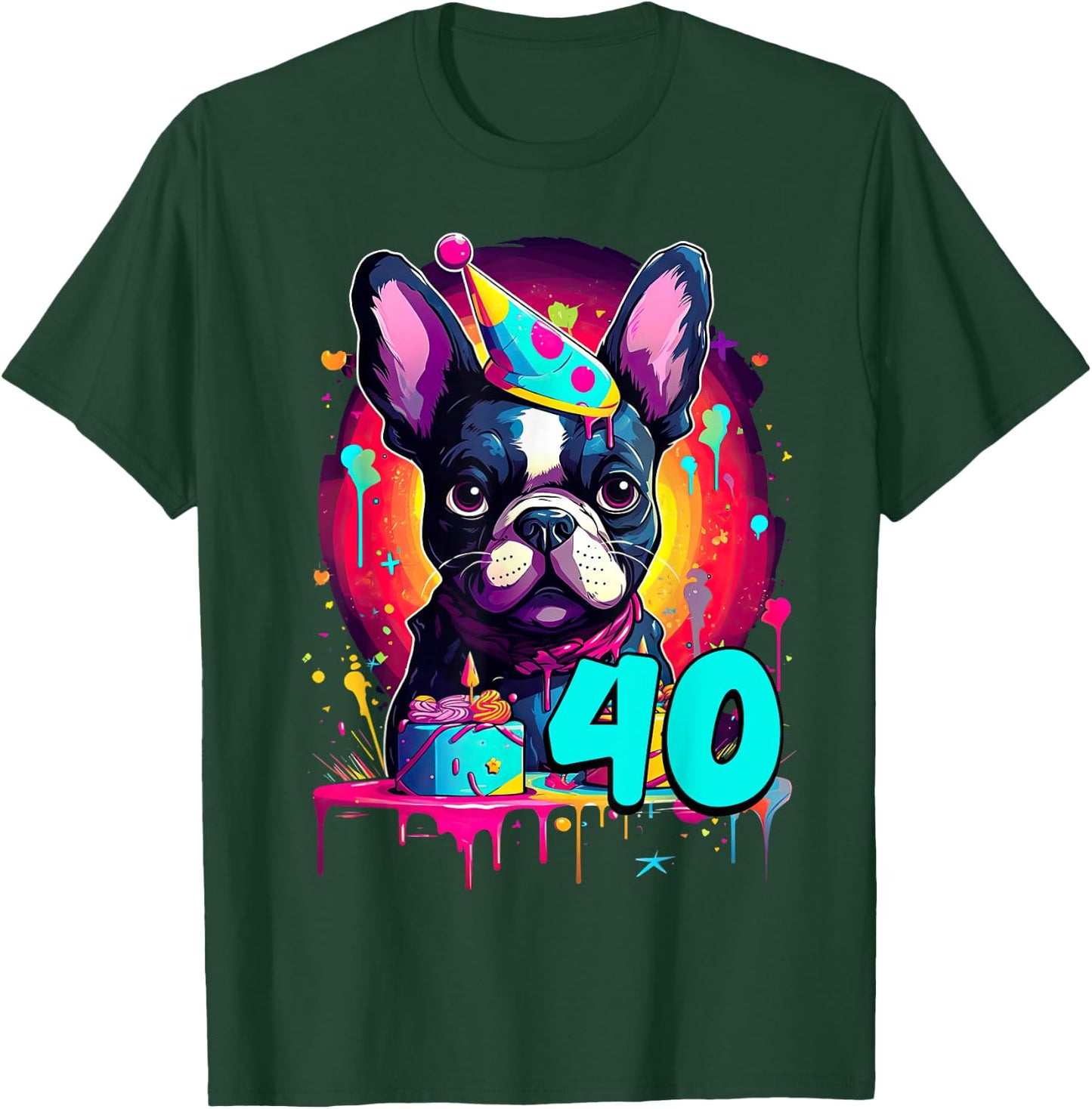French Bulldog Dog 40th Birthday Themed Party 40 Years Old T-Shirt - T-Shirt | Forest