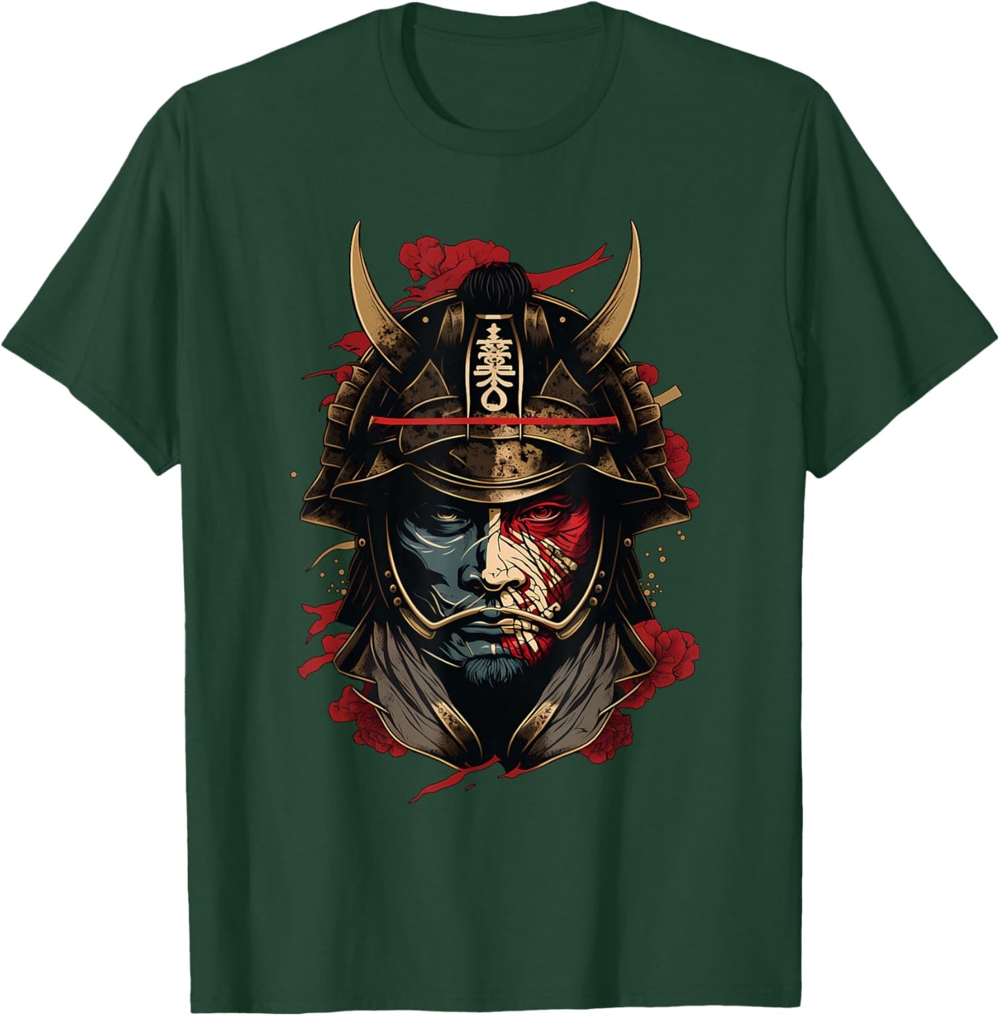Samurai Mask Traditional Japanese Warrior Sword Retro Tattoo T-Shirt - T-Shirt | Forest