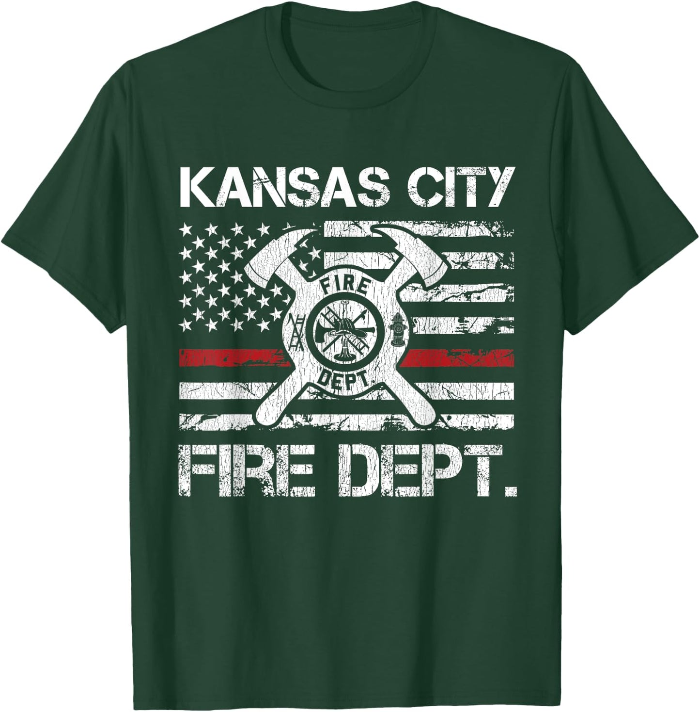 Kansas City Missouri Fire Department Thin Red Line Fireman T-Shirt - T-Shirt | Forest