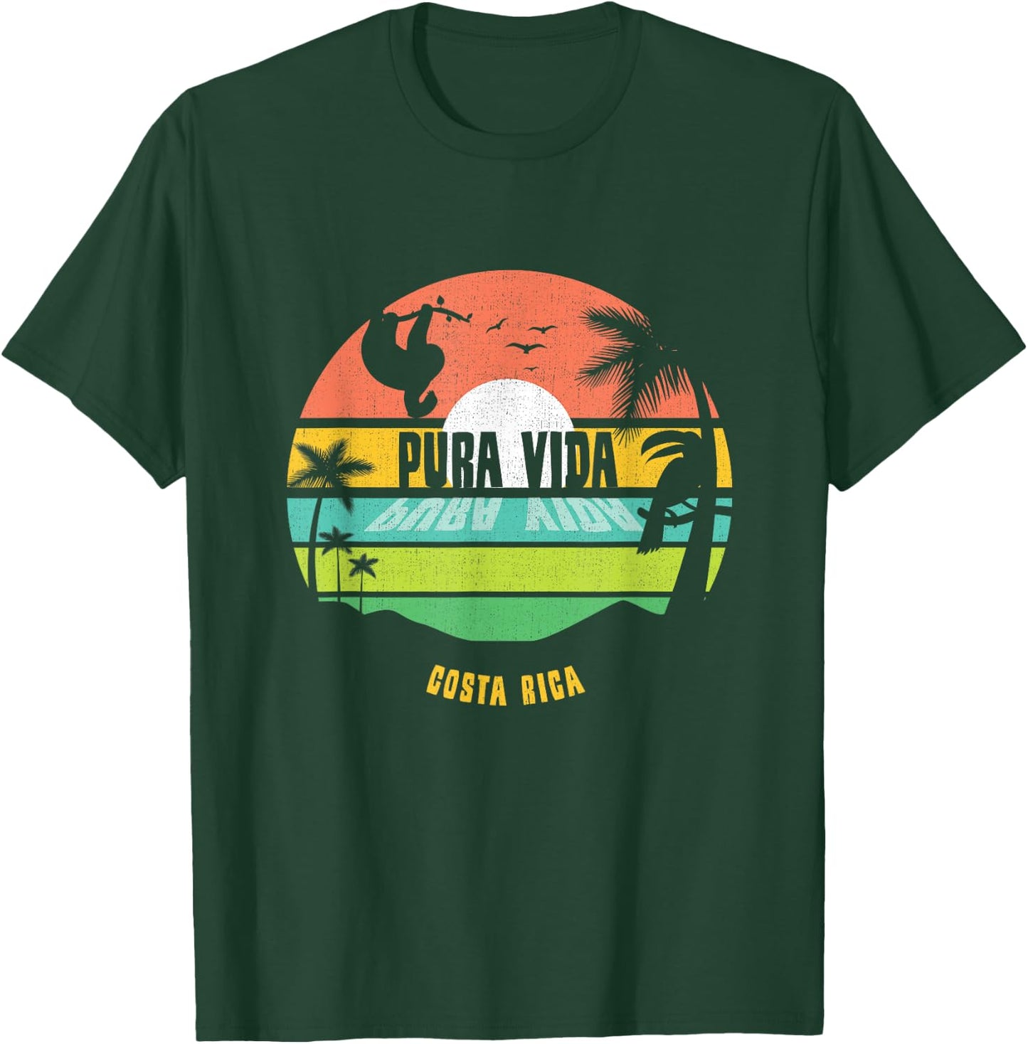 Costa Rica Pura Vida Tropical Sloth & Toucan Sunset Souvenir T-Shirt - T-Shirt | Forest