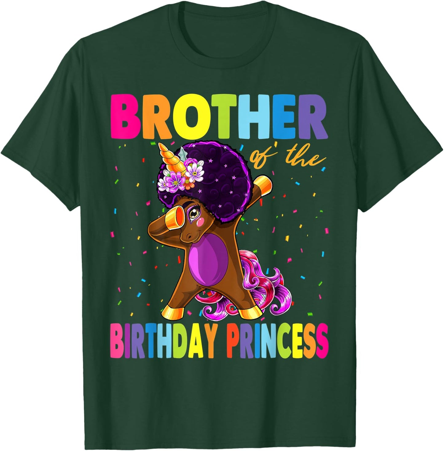 Dabbing Unicorn Afro Brother of the Birthday Princess T-Shirt - T-Shirt | Forest
