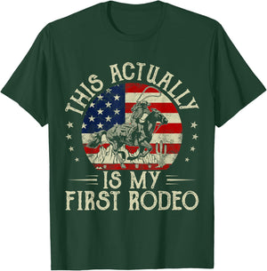 This Actually Is My First Rodeo Vintage American Flag Cowboy T-Shirt - T-Shirt | Forest