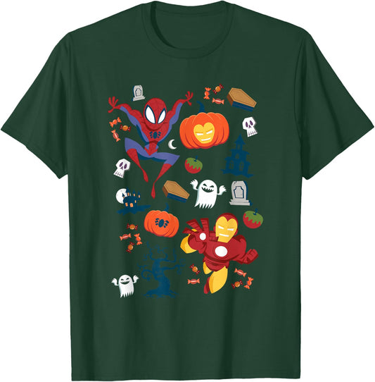 Marvel Iron Man Spider-Man Avengers Stylized Halloween Icons T-Shirt - T-Shirt | Forest
