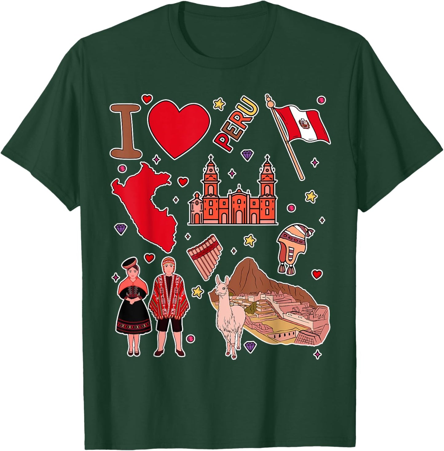Peruvian hand drawn landmarks, Peru map, Culture icons T-Shirt - T-Shirt | Forest