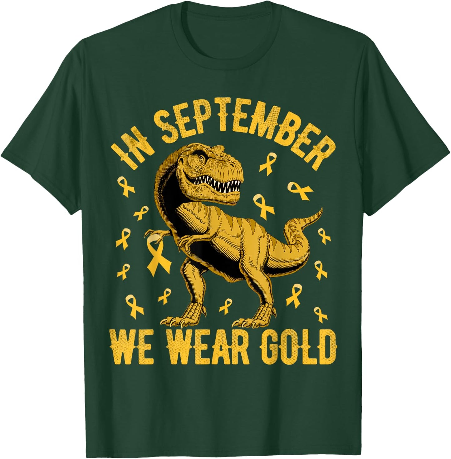 In September We Wear Gold Trex Childhood Cancer Kids Toddler T-Shirt - T-Shirt | Forest