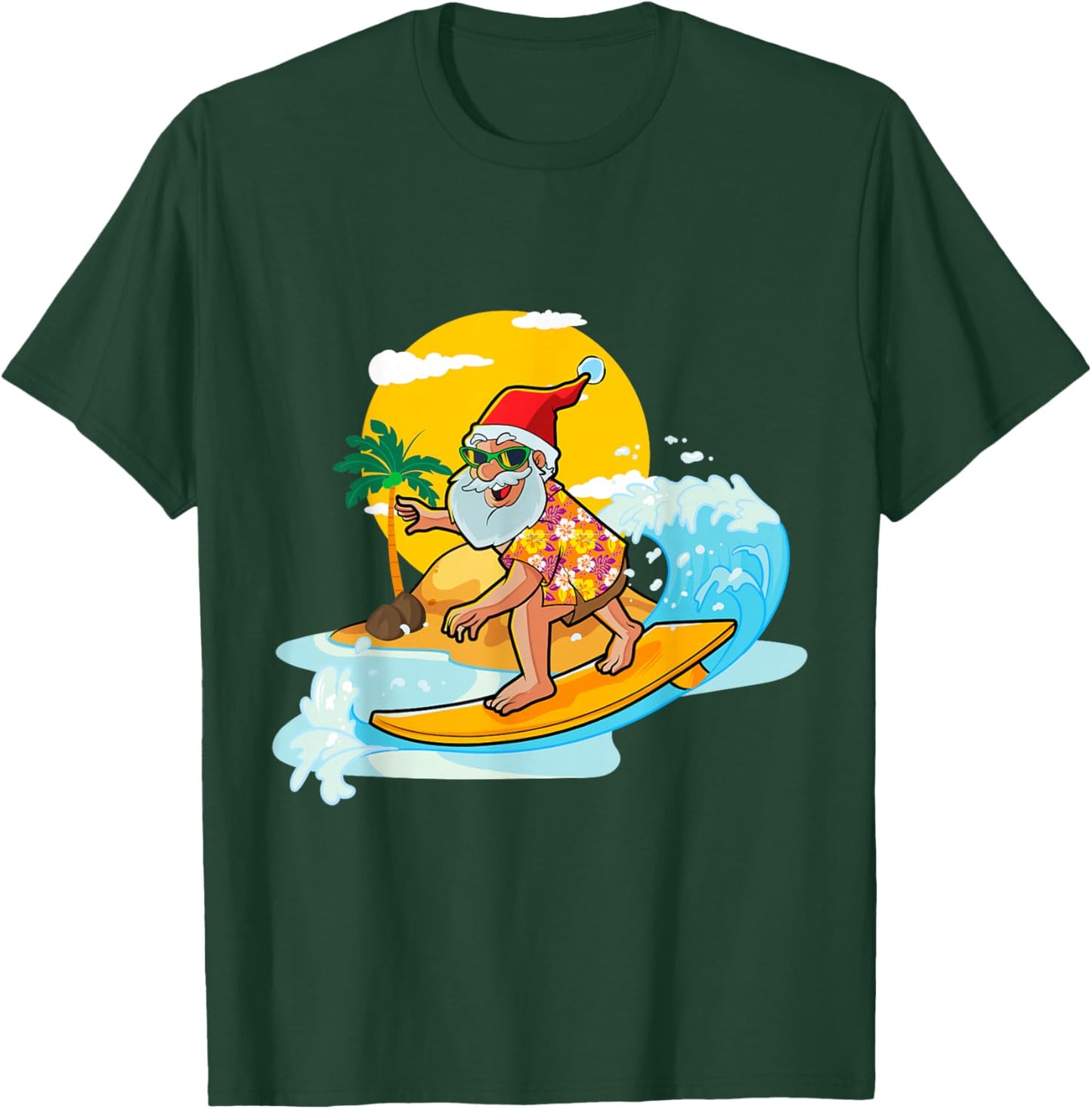 Christmas in July Funny Santa Surfing Summer Aloha Hawaiian T-Shirt - T-Shirt | Forest