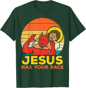Jesus Has Your Back Jiu Jitsu Retro Christian T-Shirt - T-Shirt | Forest