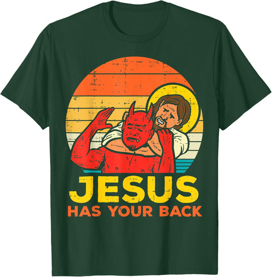 Jesus Has Your Back Jiu Jitsu Retro Christian T-Shirt - T-Shirt | Forest