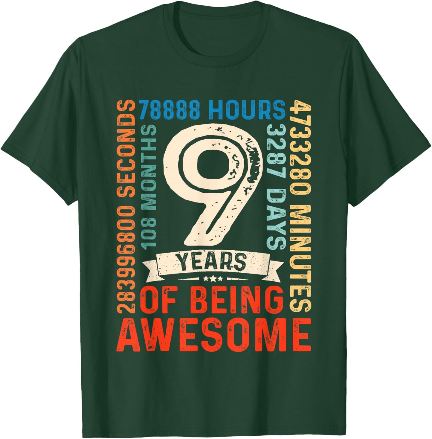 Nine 9yr Vintage 9th Birthday 9 Years Old Retro 108 Months T-Shirt - T-Shirt | Forest