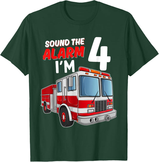 Kids Fire Truck 4th Birthday 4 Years Old Boys Girls Kids T-Shirt - T-Shirt | Forest