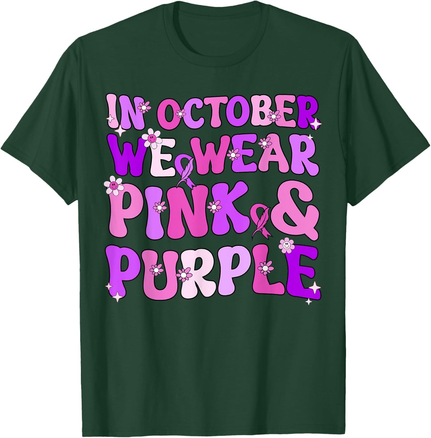 Groovy Domestic Violence And Breast Cancer Awareness Month T-Shirt - T-Shirt | Forest