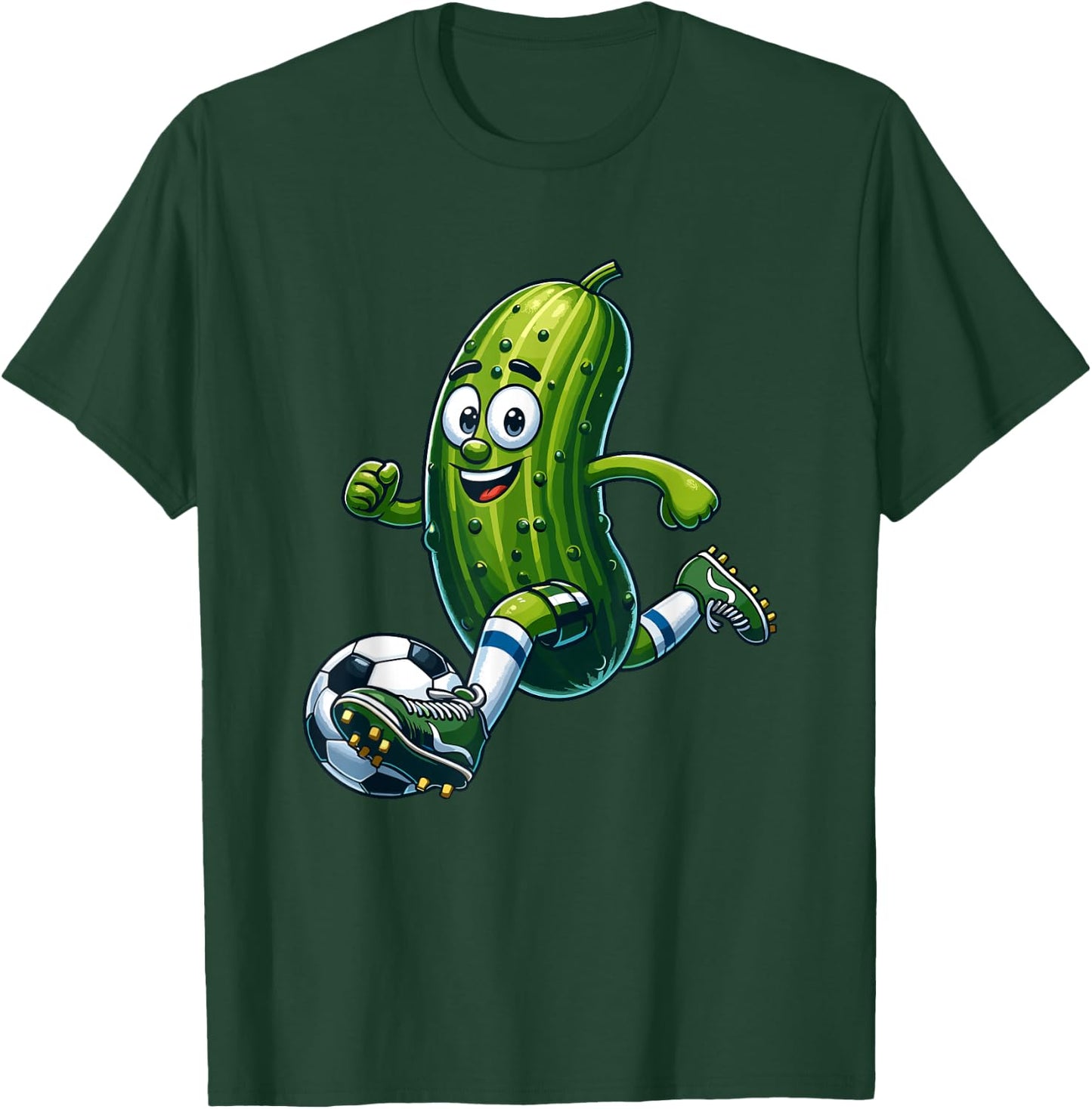 Playful Soccer Pickle - Cartoon Goal Scorer T-Shirt - T-Shirt | Forest