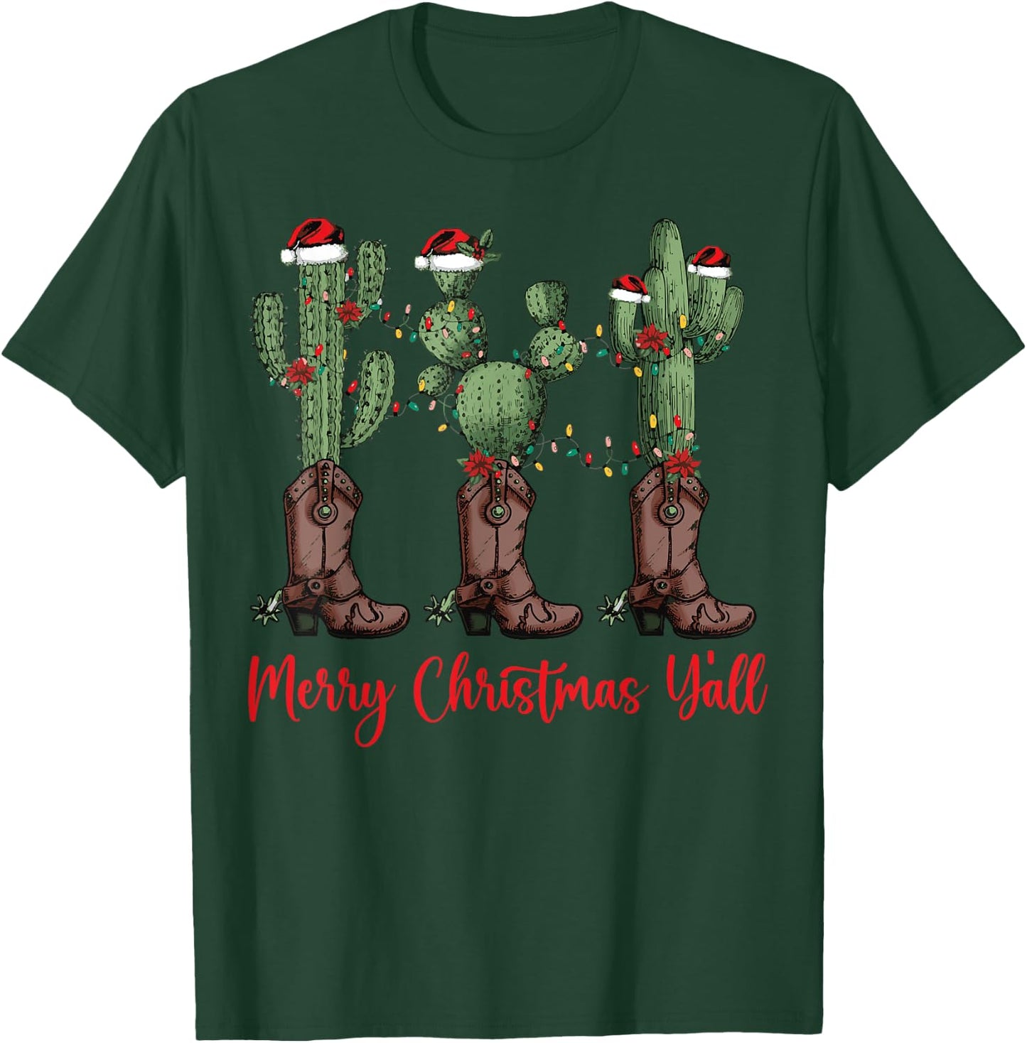 Merry Christmas Y'all Western Country Cowboy Boots Holiday T-Shirt - T-Shirt | Forest