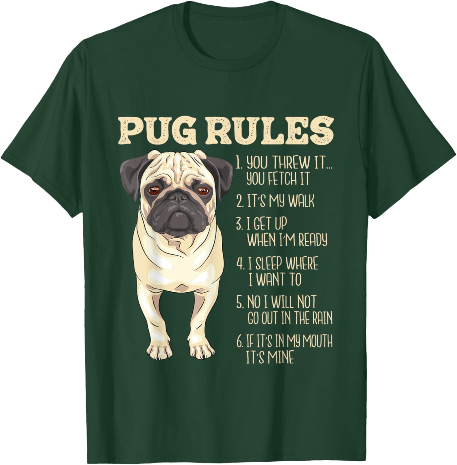 Pug Rules - Dog Trainer Pet Breeder Pup Owner Puppy Lover Men Women Kids T-Shirt - T-Shirt | Forest