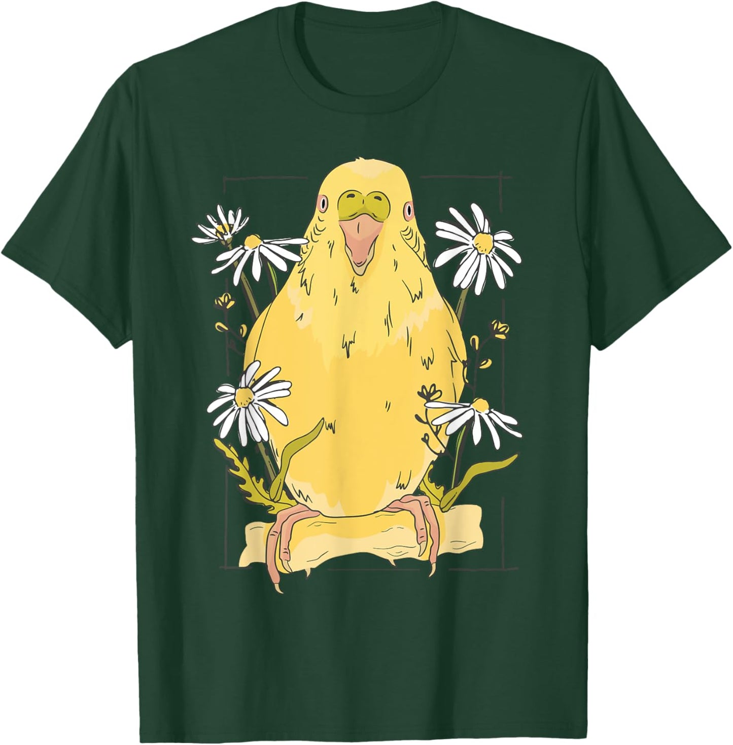 Parakeet with Daisies Yellow Budgie Parakeet T-Shirt - T-Shirt | Forest